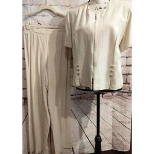 VTG Michael Blake Jacket Pants 12 Petite 12P 80s Shoulder Pads Neutral Lagenlook